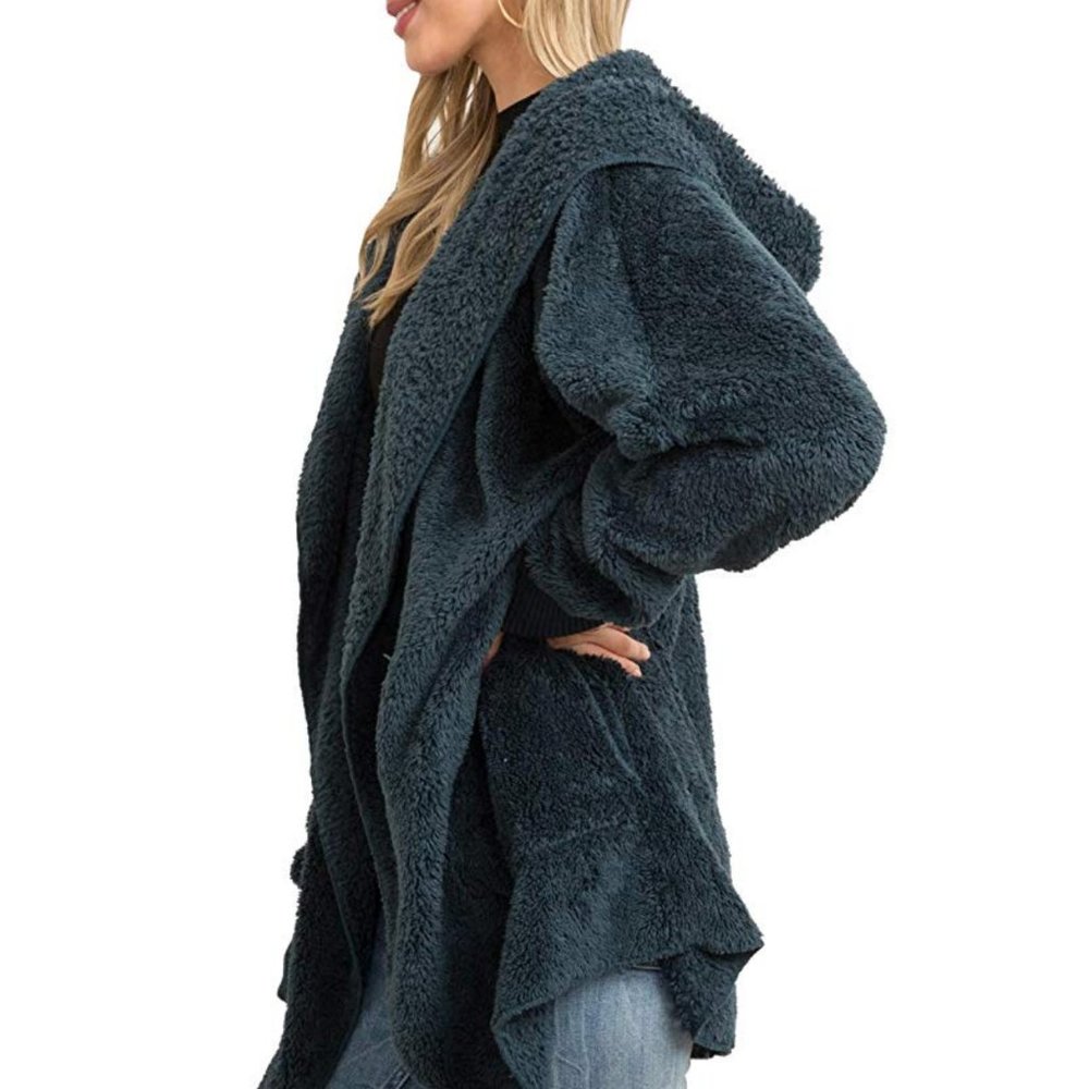 Teddy Jacket Soft Sherpa Open Front Coat-One Size - Picture 4 of 6